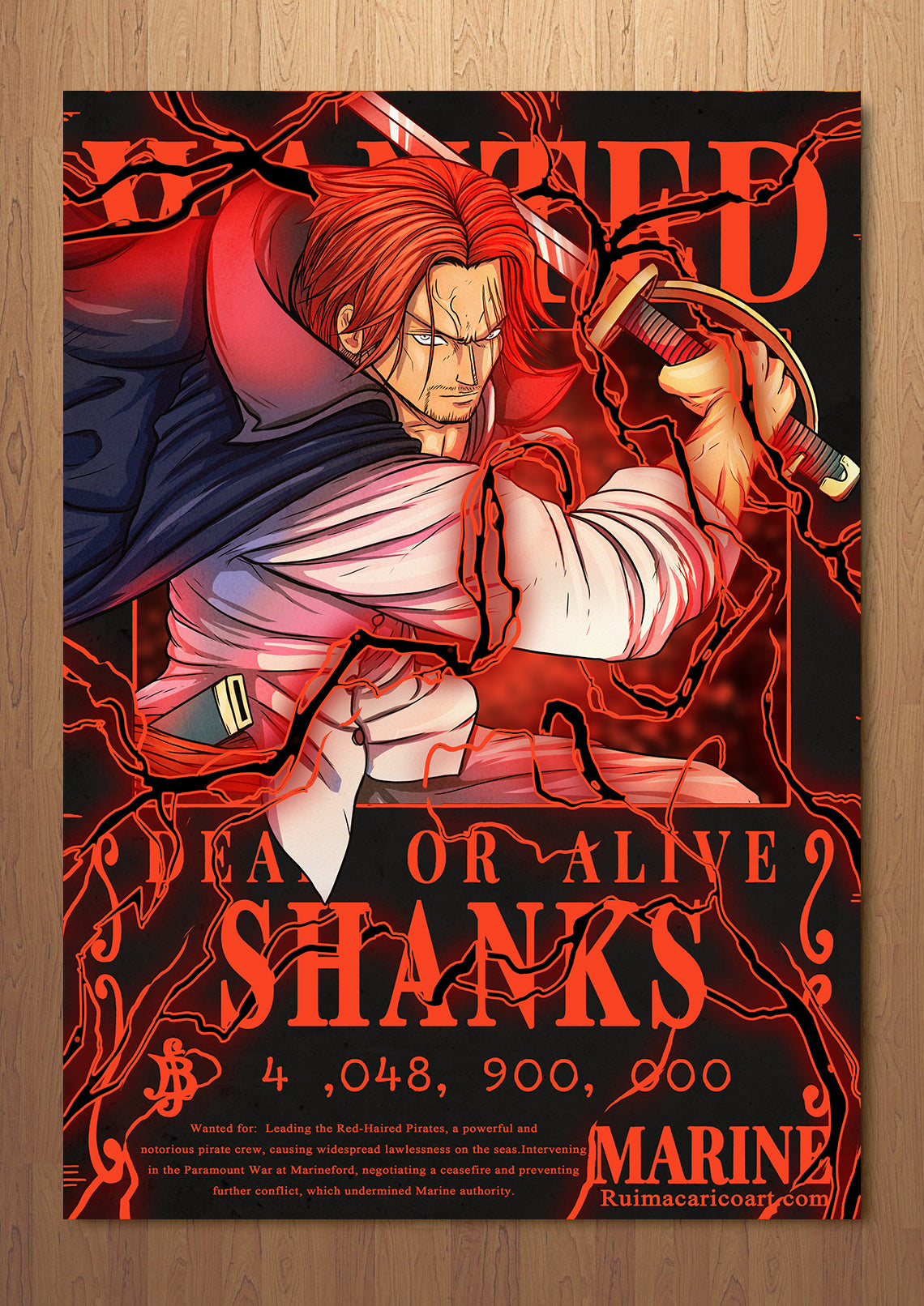 RED PIRATE EMPEROR Wanted Poster FOIL A3 Art Print (11.7 x 16.5 inches)