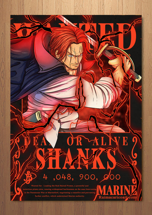 RED PIRATE EMPEROR Wanted Poster FOIL A3 Art Print (11.7 x 16.5 inches)