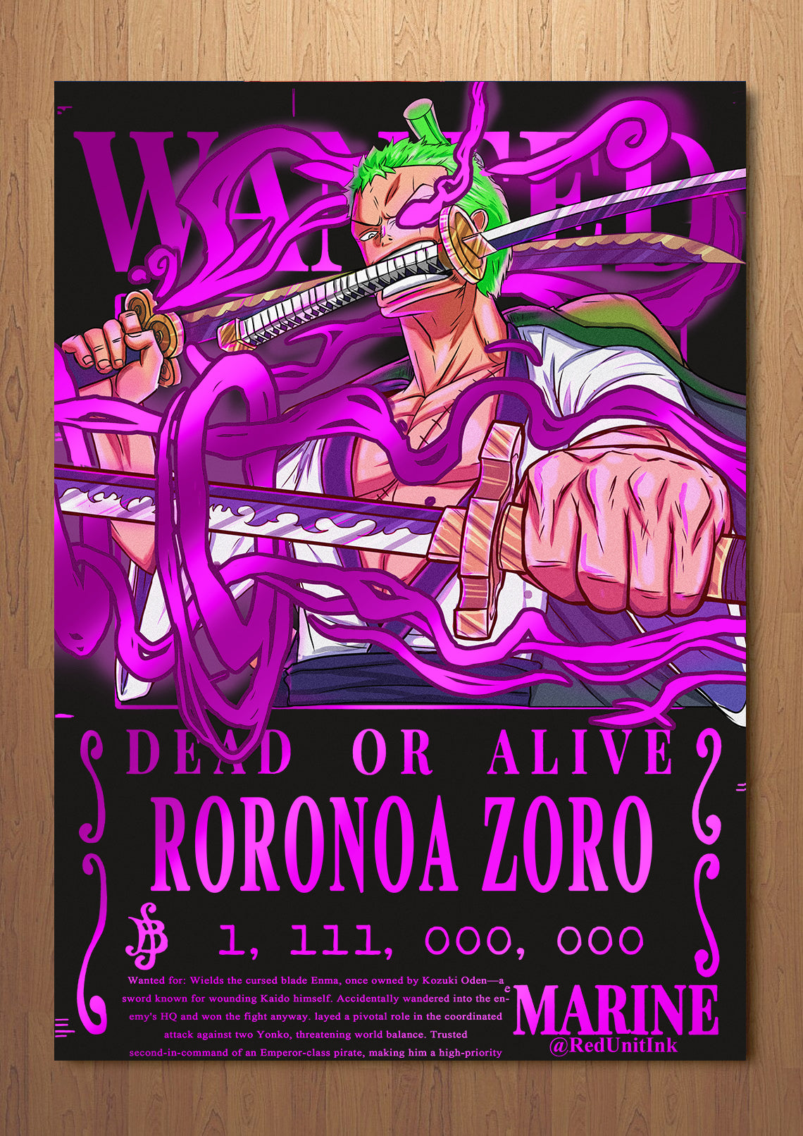 Wano Zoro Wanted Poster FOIL A3 Art Print (11.7 x 16.5 inches)